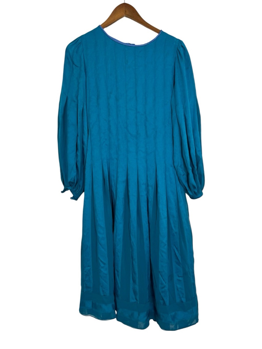 Vintage Albert Nipon Boutique Teal Silk Jacquard Pleated Midi Dress Size 4 Sheer